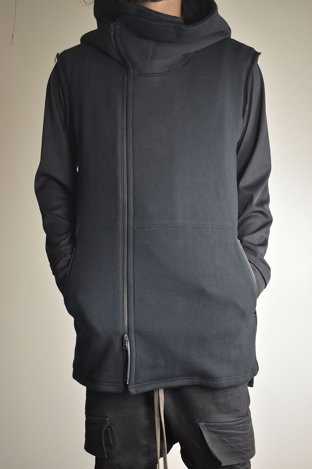 Over Sized Sleeve Less Hoodei"Black" /オーバーサイズスリーブレスフーディ"ブラック"