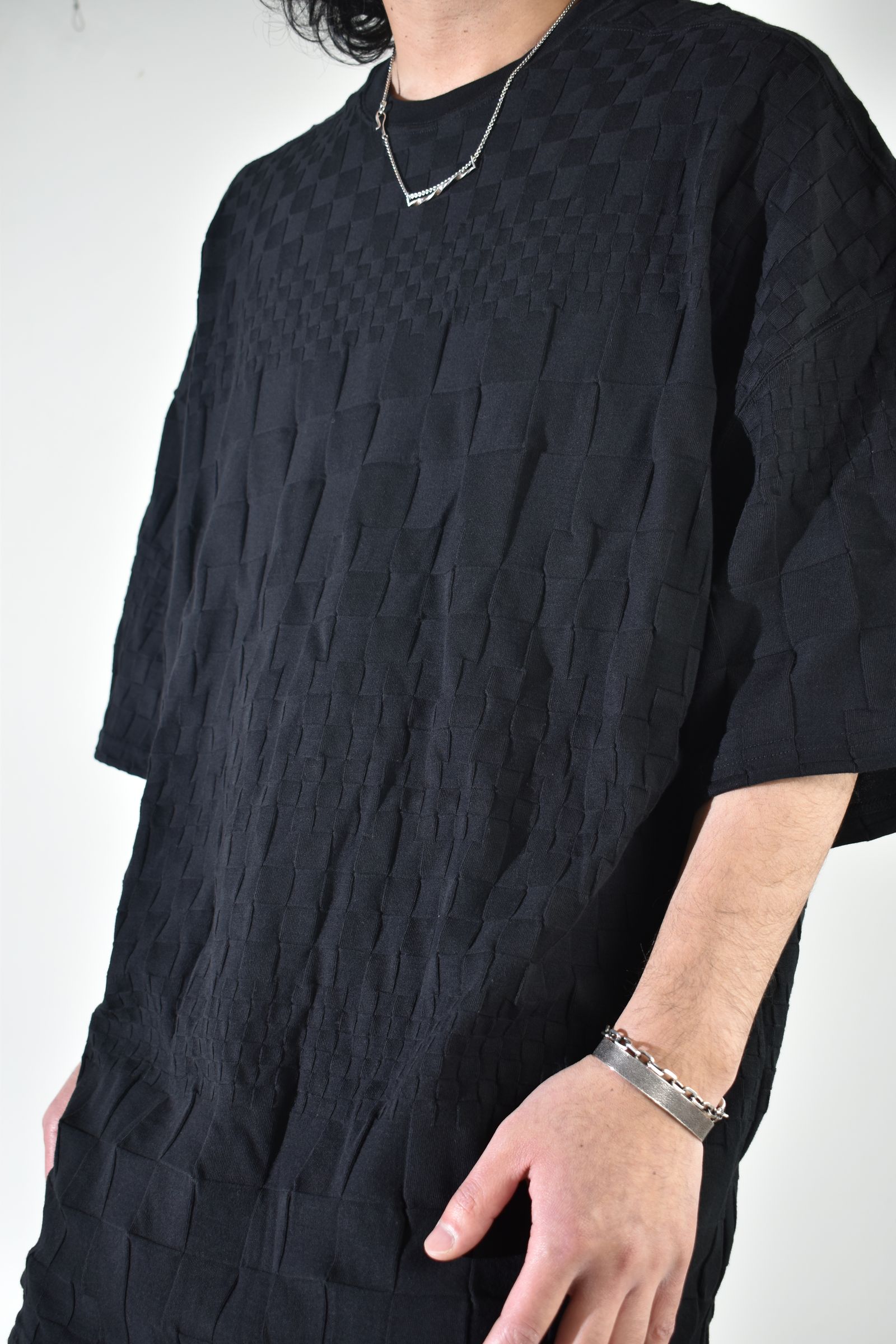 Gradient Plaid Pattern Jumbo Tee"Black" / グラデーションチェックパターンジャンボTee"ブラック"