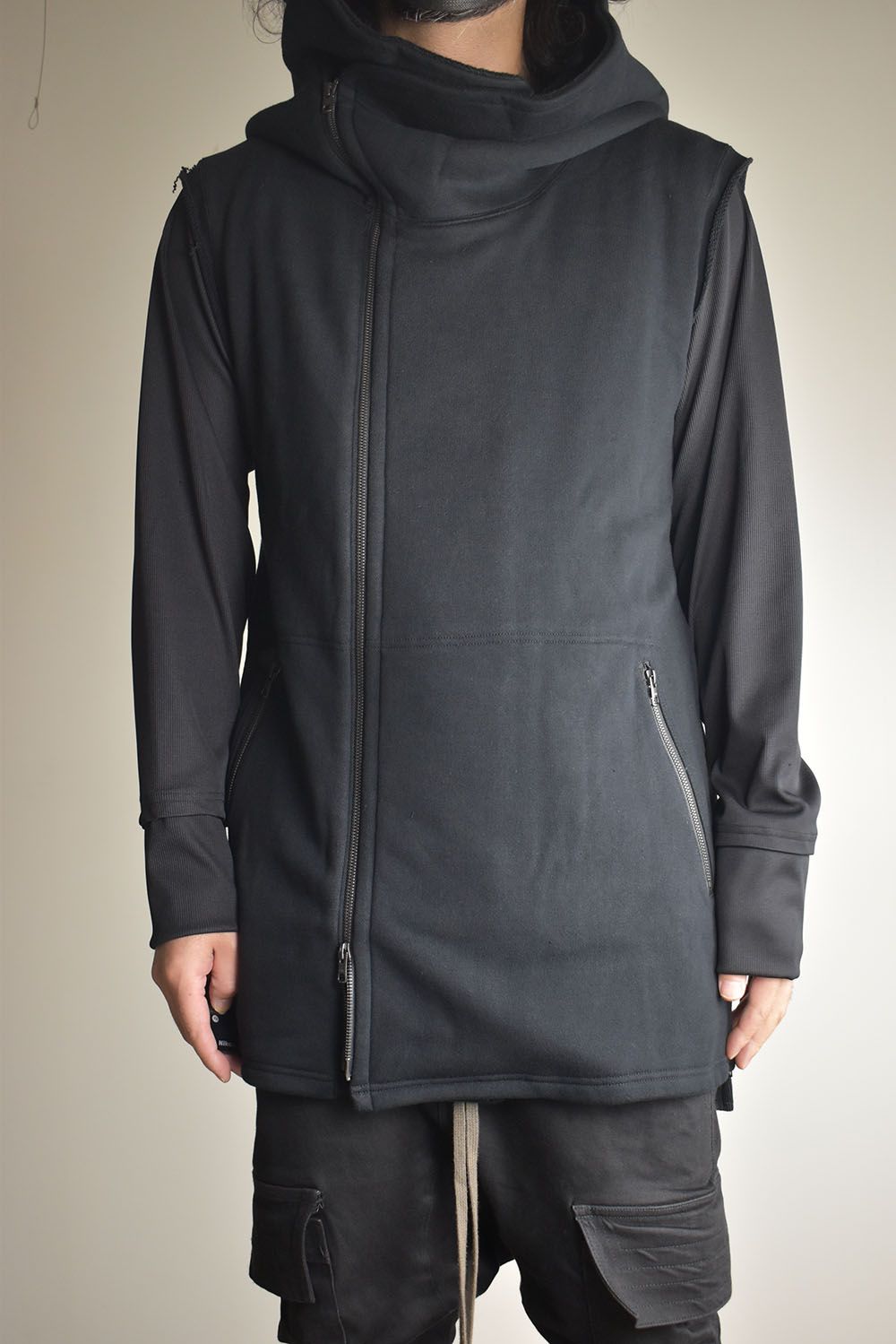 Over Sized Sleeve Less Hoodei"Black" /オーバーサイズスリーブレスフーディ"ブラック"