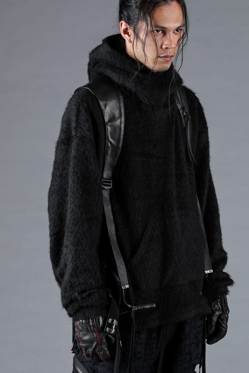 Alpaca Shaggy Oversized Hooded Pullover "Black"/アルパカシャギーオーバーサイズフーデッドプルオーバー"ブラック"