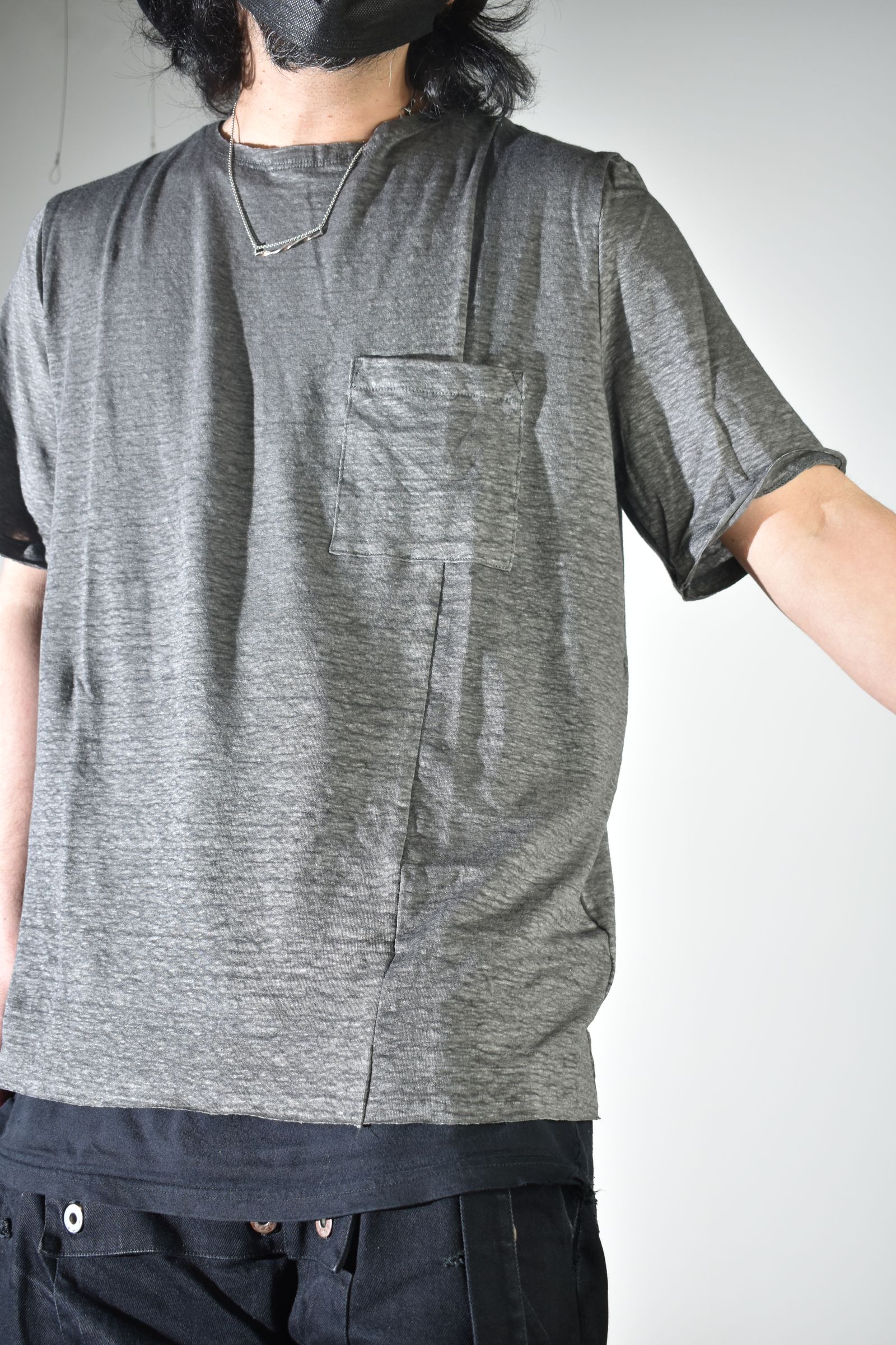 Side Panel Large Tee Shirts W/Pocket"Dark Grey" / サイドパネルラージTee"ダークグレー"