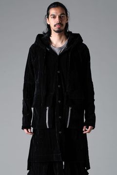 《2025AW先行予約》Washer Velour Hooded Long Jacket"Black" / ワッシャーベロアフーデッドロングジャケット"ブラック"