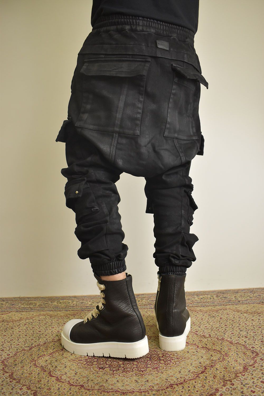 Coating Bonding Sarouel Cargo Jogger Denim"Black" / コーティングボンディングサルエルカーゴジョガーデニム"ブラック"
