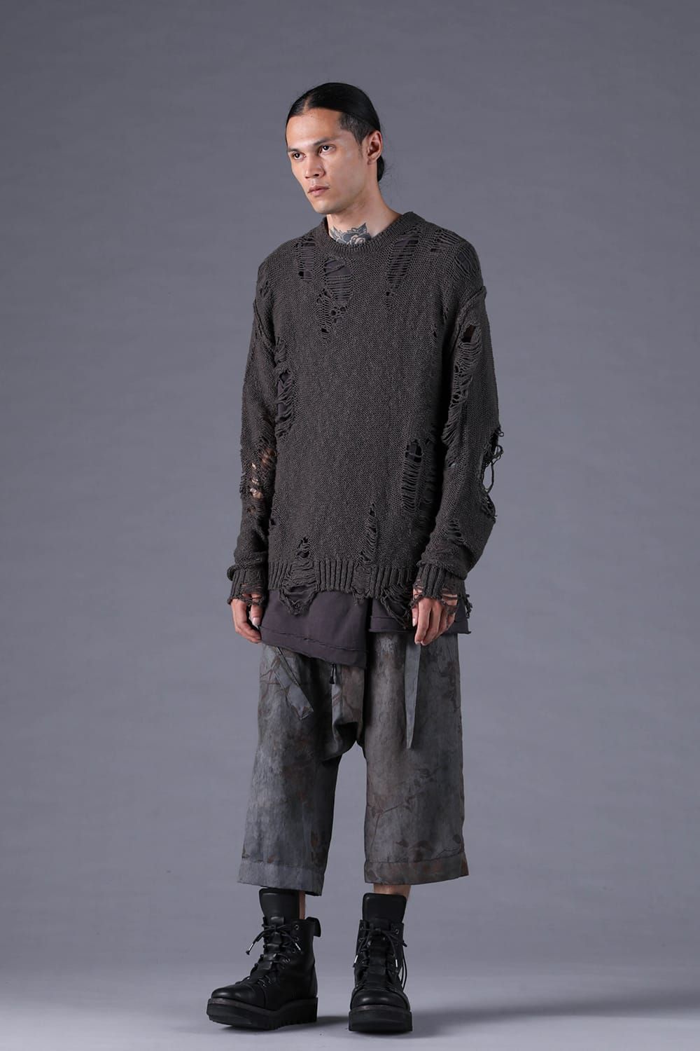 《2027SS先行予約分》3G Damage Knit Pullover "Charcoal" / 3Gダメージニットプルオーバー"チャコール"