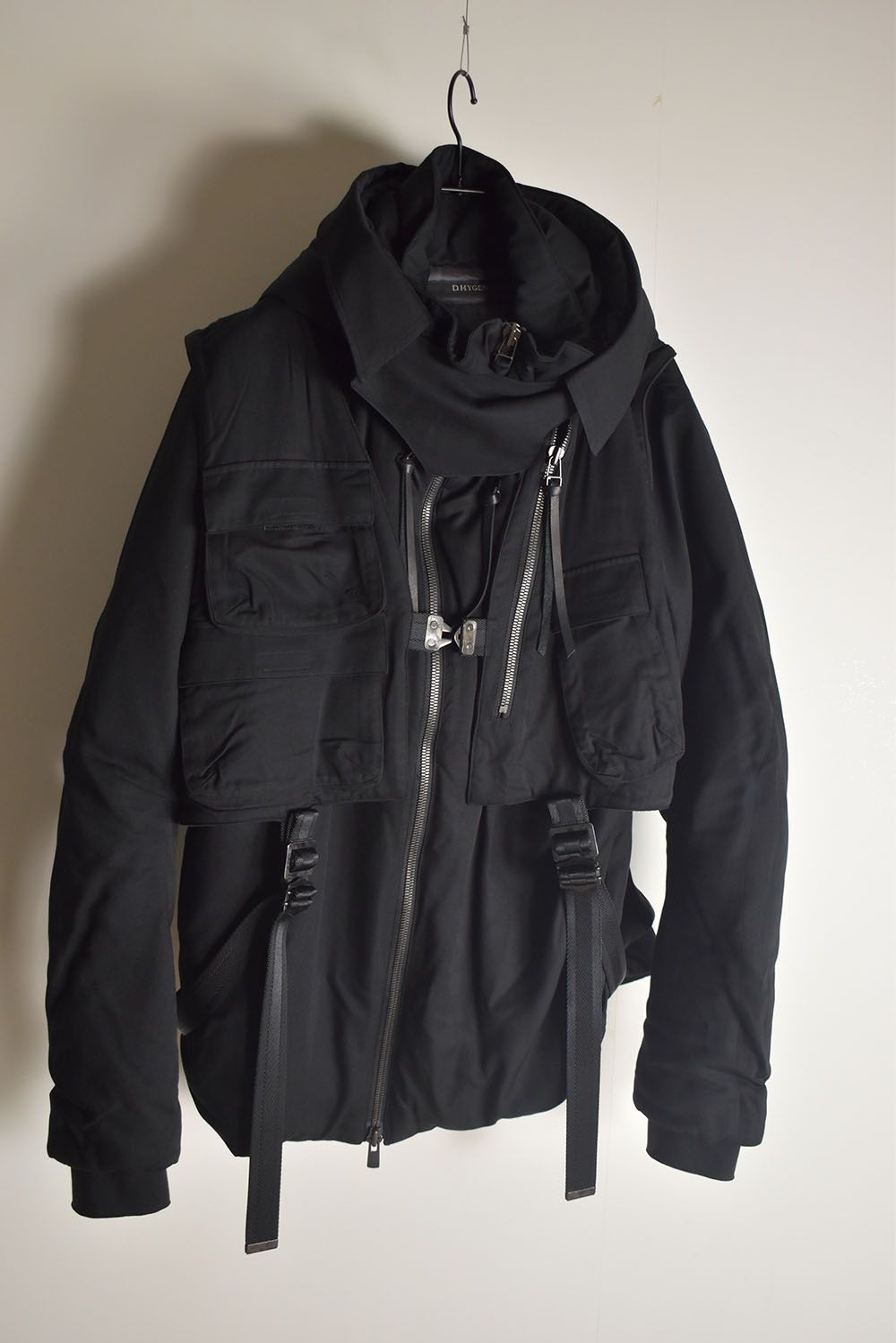 Rayon Twill Vest Hooded Down Jacket "Black" / レーヨンツイルベスト/フードアタッチドダウンジャケット"ブラック"