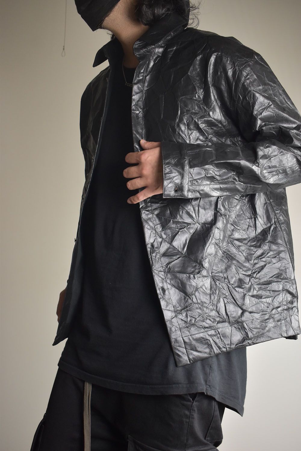 Washer Synthetic Leather Shirts"Black" / ワッシャーシンセティックレザーシャツ"ブラック"