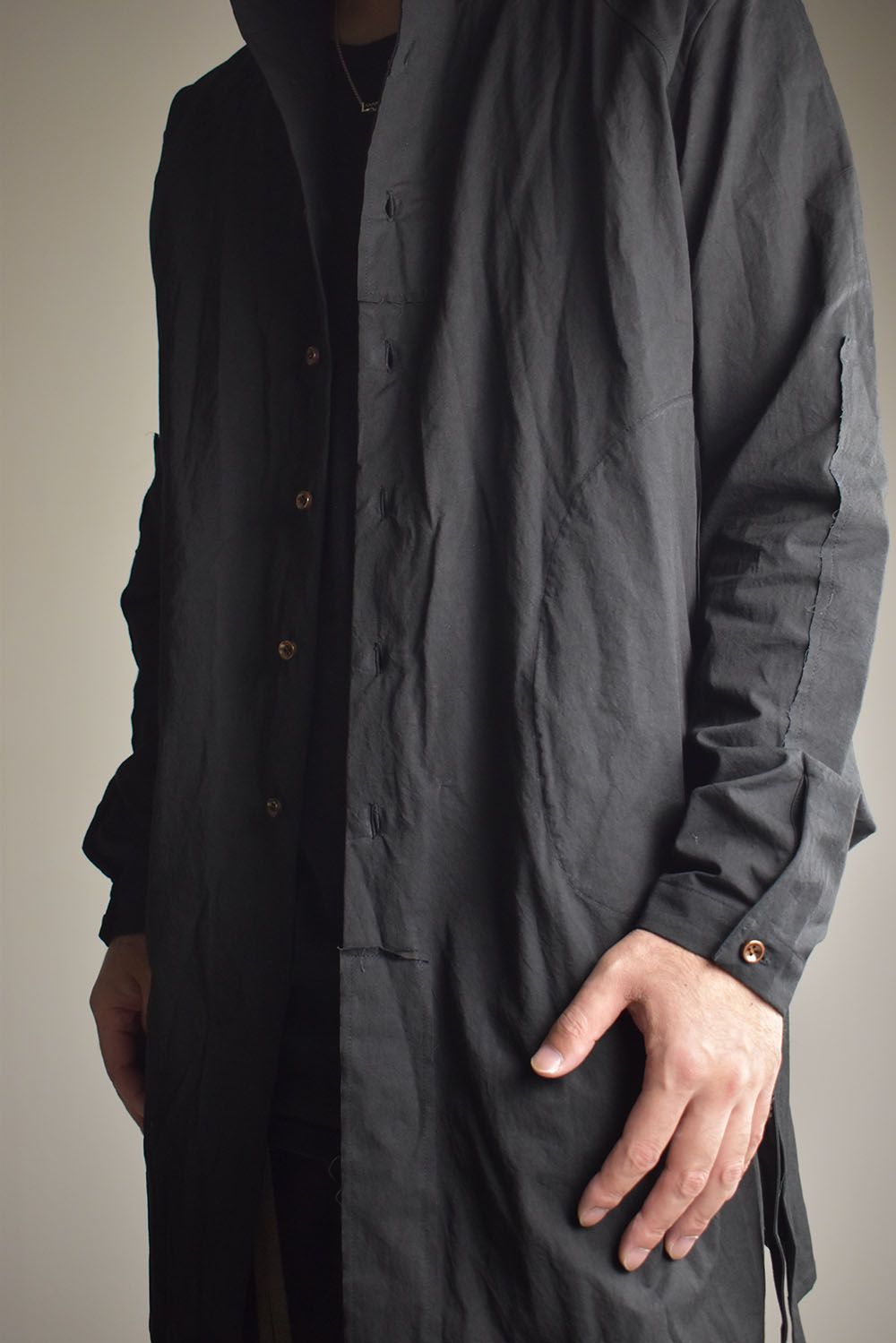 Strings Raw Edge Over Shirts"Black" / ストリングスローエッジオーバーシャツ"ブラック"