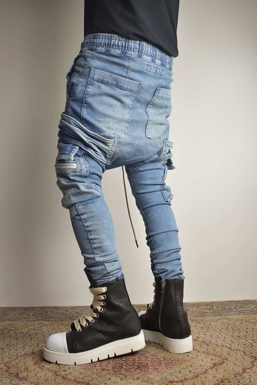 Denim Cargo Sarouel Skinny"Damage Black/Indigo Blue"/デニムカーゴサルエルスキニー"ダメージブラック/インディゴブルー"
