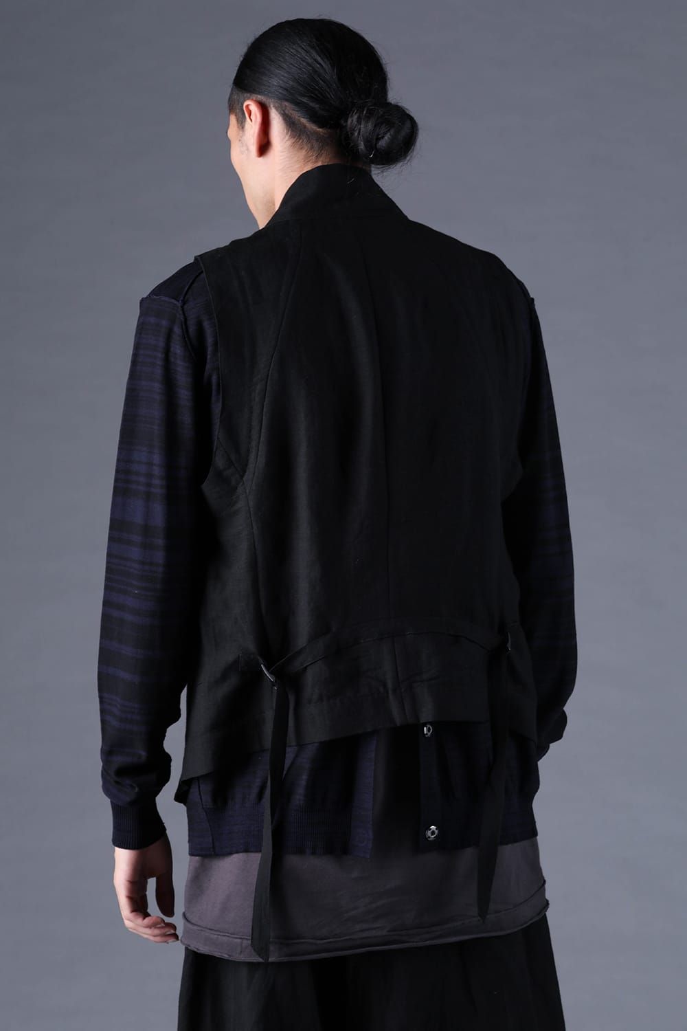 《2027SS先行予約分》Bamboo Linen Shawl-Collar Vest"Black" / バンブーリネンショールカラーベスト"ブラック"