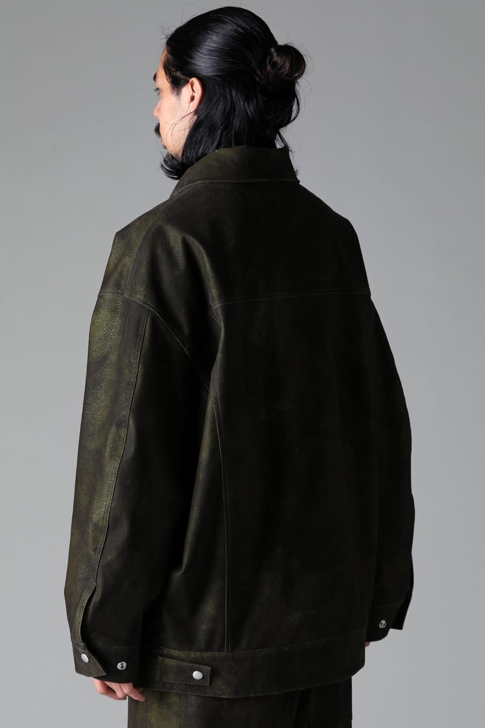 《2025AW先行予約》Synthetic Leather Jumbo Jacket"Black/Khaki" / シンセティックレザージャンボジャケット"ブラック/カーキ"