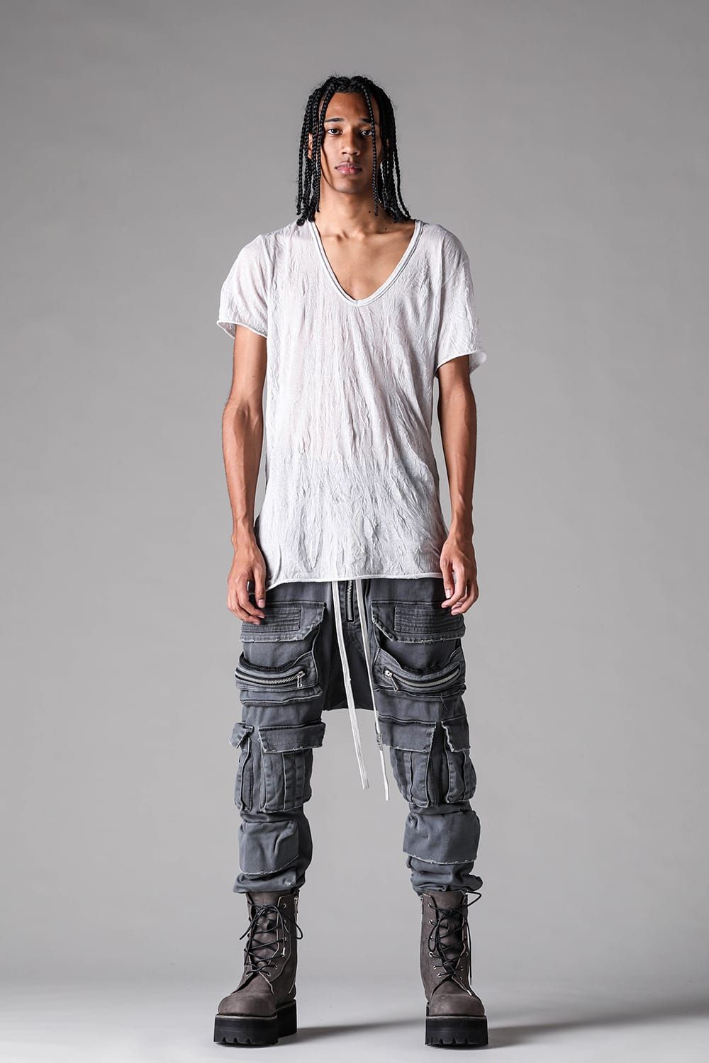 《2027SS先行予約》Vintage Dyed Sarrouel Flare Pants"D.Grey" / ヴィンテージダイサルエルフレアパンツ"ダークグレー"