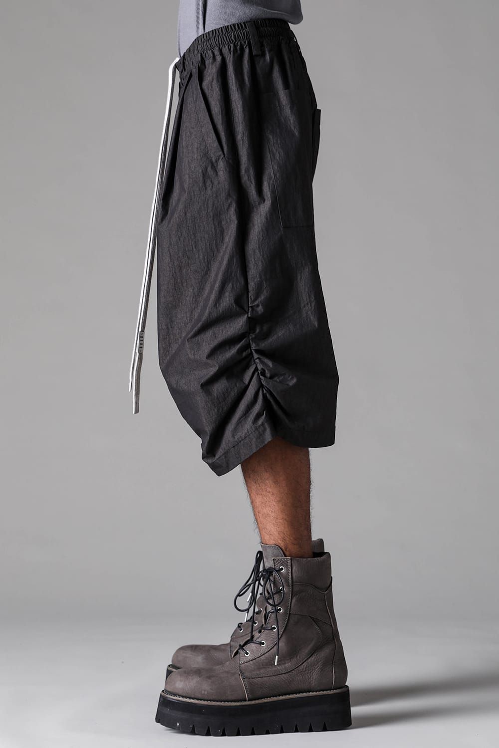 《2027SS先行予約》Cotton Nylon Side Gather Shorts"Black" / コットンナイロンサイドギャザーショーツ"ブラック"