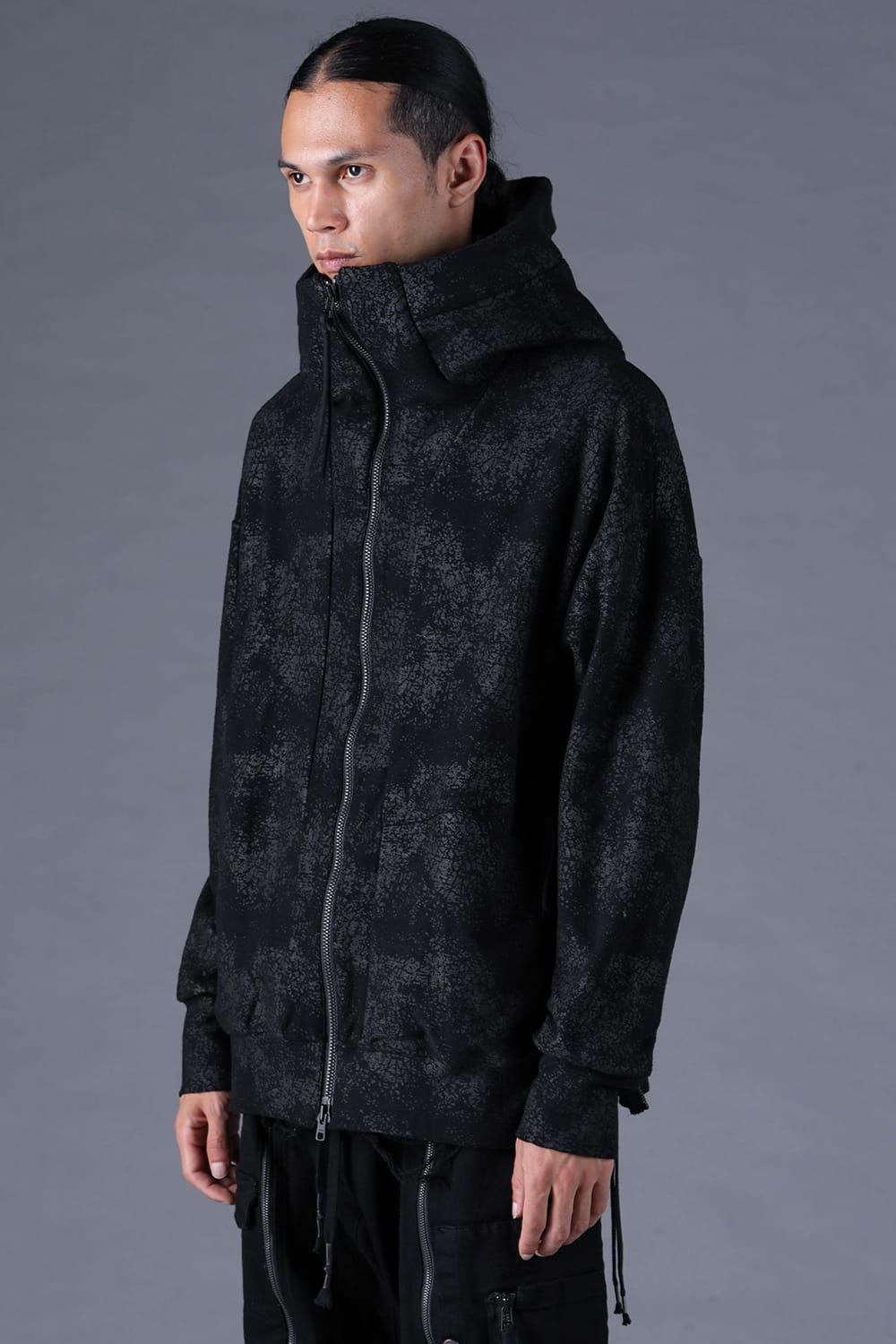 《2027SS先行予約分》Crack-Coated Jersey Hooded Jacket"Black" / クラックコーティングジャージーフーデッドジャケット"ブラック"