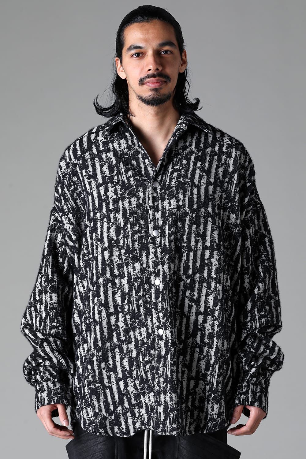 《2025AW先行予約》Jacguard Cocoon Shirts"Black×White"/ジャガードコクーンシャツ"ブラック×ホワイト"