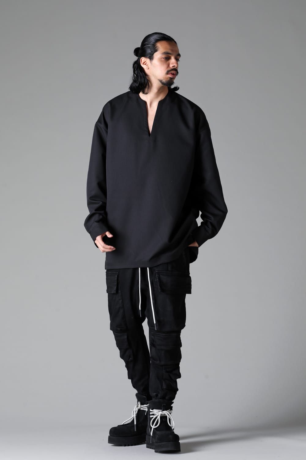 《2025AW先行予約》Coated Bonding Sarouel Cargo Jogger Denim"Black" / コーティングボンディングサルエルカーゴジョガーデニム"ブラック"