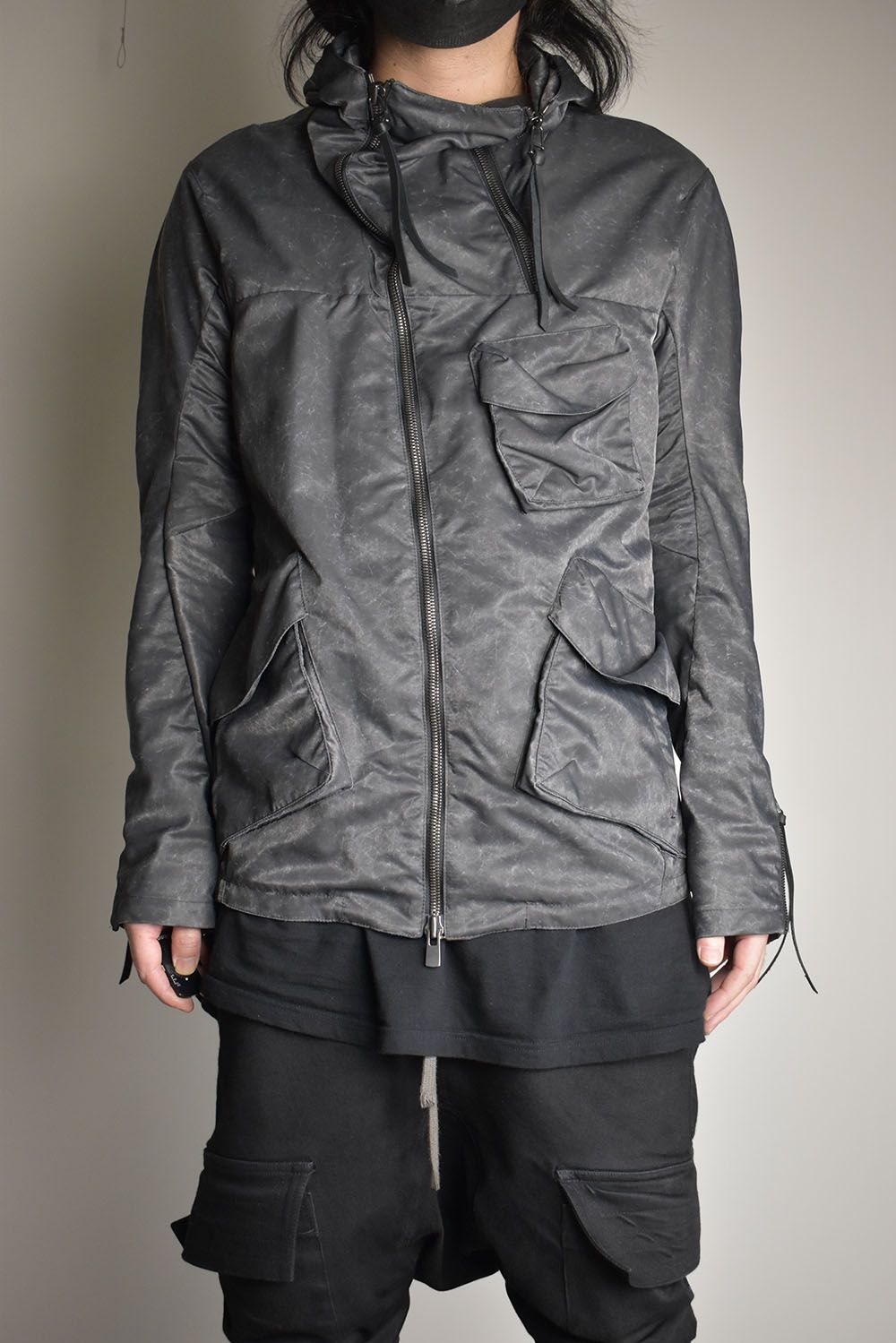 Pigment Coated Washer Nylon Hooded Jacket"Black" / 顔料コーティングワッシャーナイロンフーデットジャケット"ブラック"