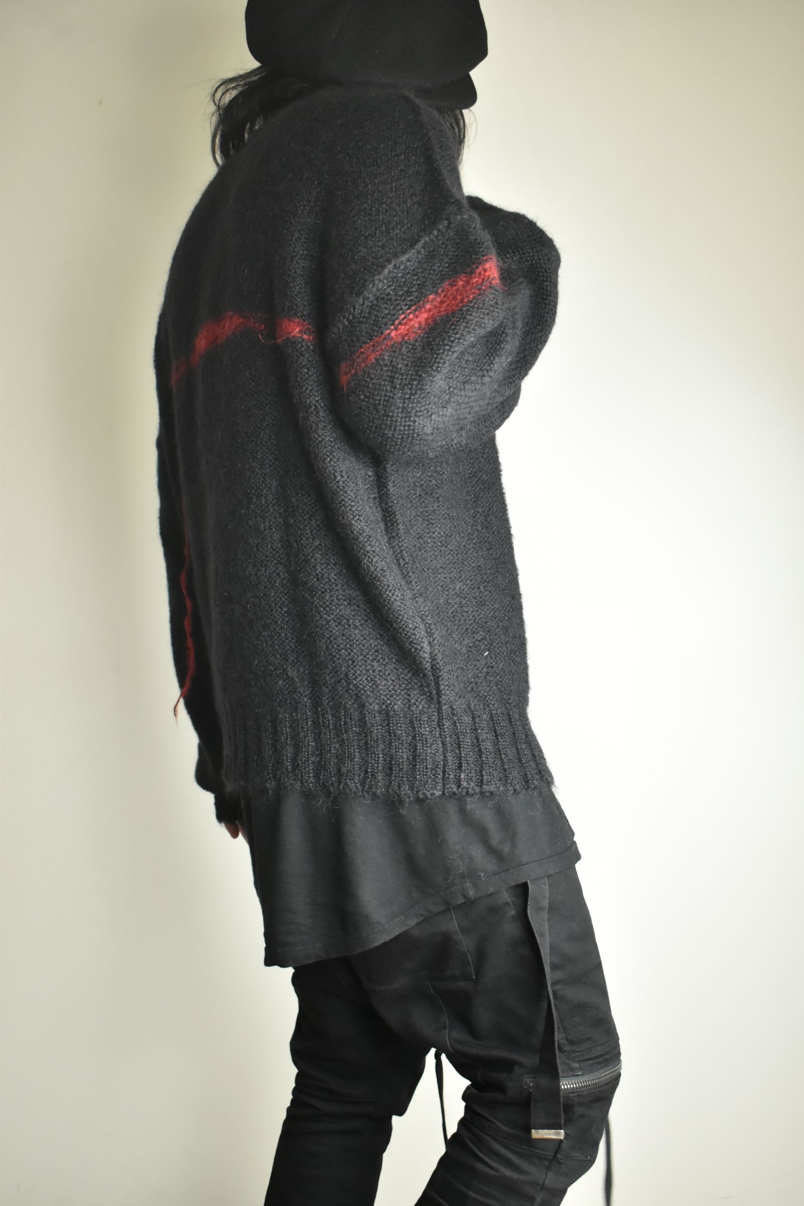 Mohair Knit Pullover "Black-Red" / モヘアニットプルオーバー"ブラックレッド"
