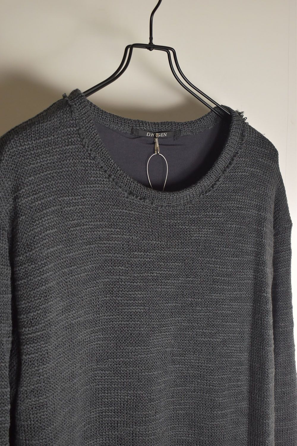 Low-Gauge knit × Cotton Jersey Layered Tee "Charcoal" / ローゲージニット×コットンジャージレイヤードTシャツ"チャコール"