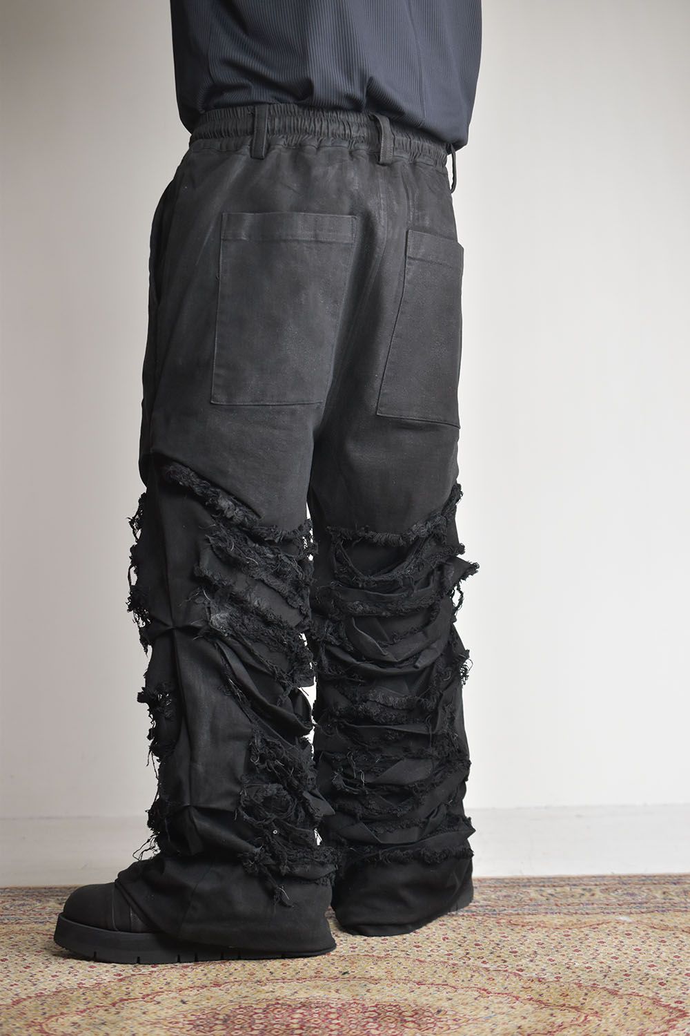 《2025AW先行予約》Damage Denim Tuck Wide Pants"Black"/ダメージデニムタックワイドパンツ"ブラック"