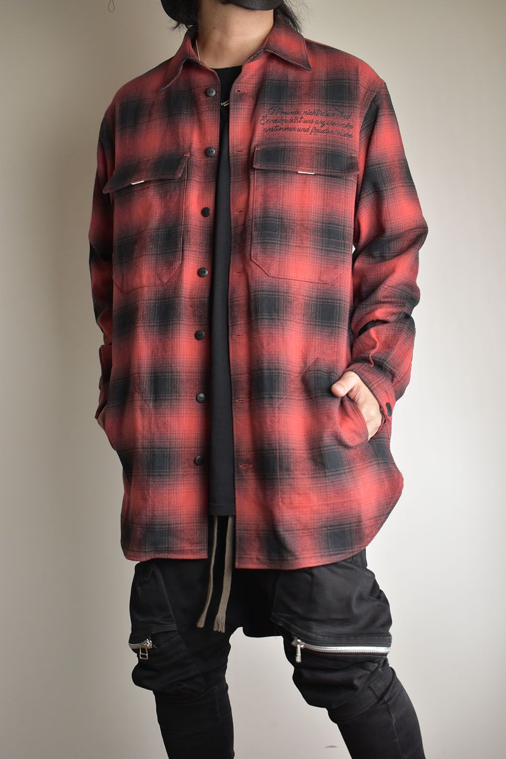 Ombre Check Long Shirts Jacket"Red Check" / オンブレチェックロングシャツジャケット"レッドチェック"