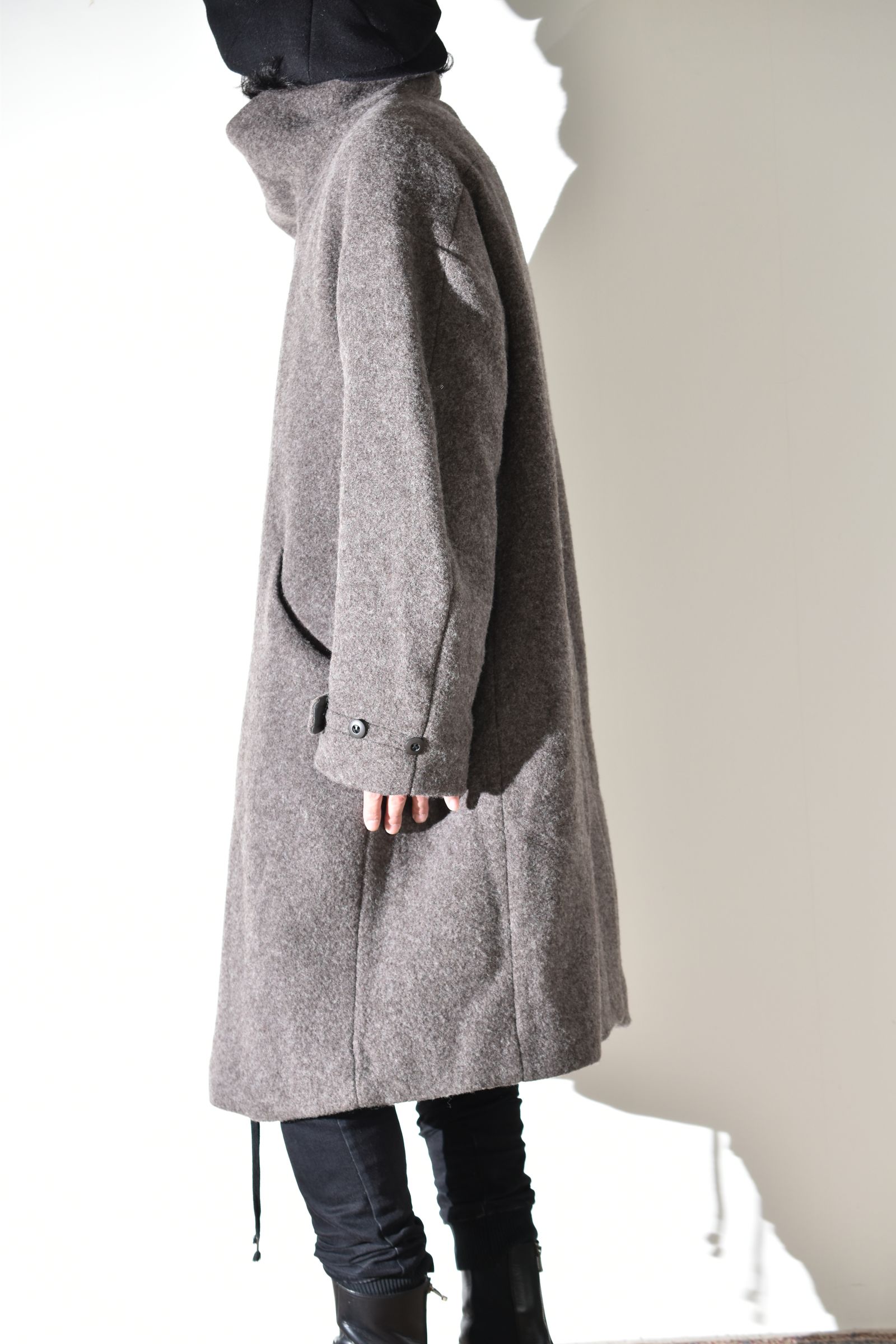Wool Pile High Neck Coat "GreyBeige" / ウールパイルハイネックコート"グレーベージュ"