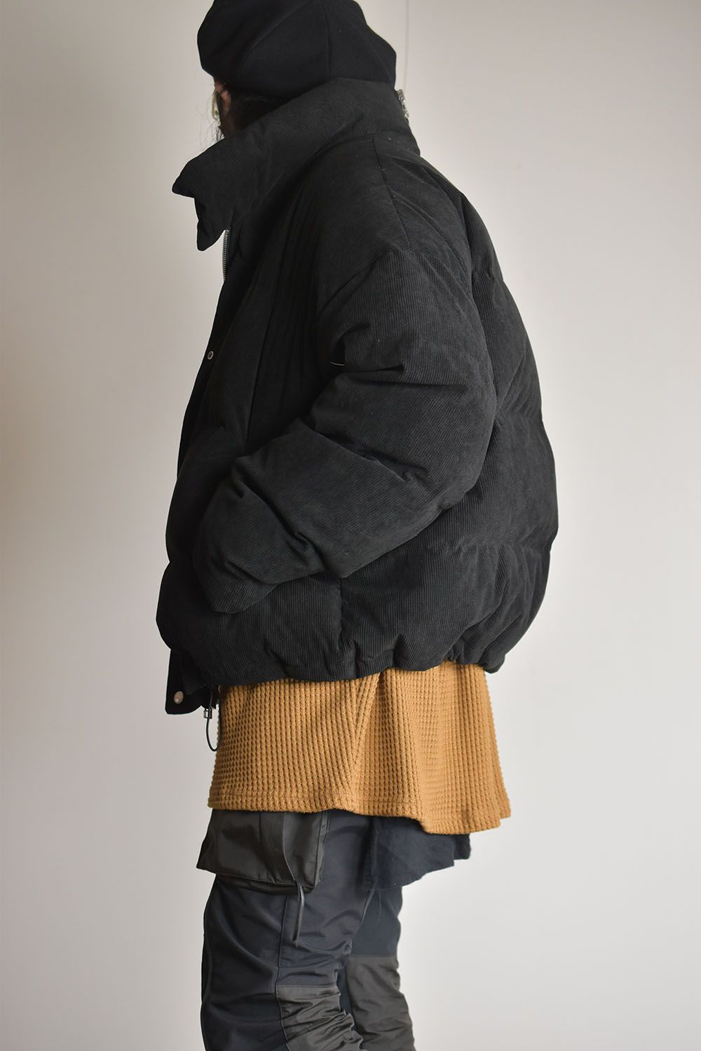 Corduroy High Neck Down jacket"Black/Brown"/コーデュロイハイネックダウンジャケット"ブラック/ブラウン"