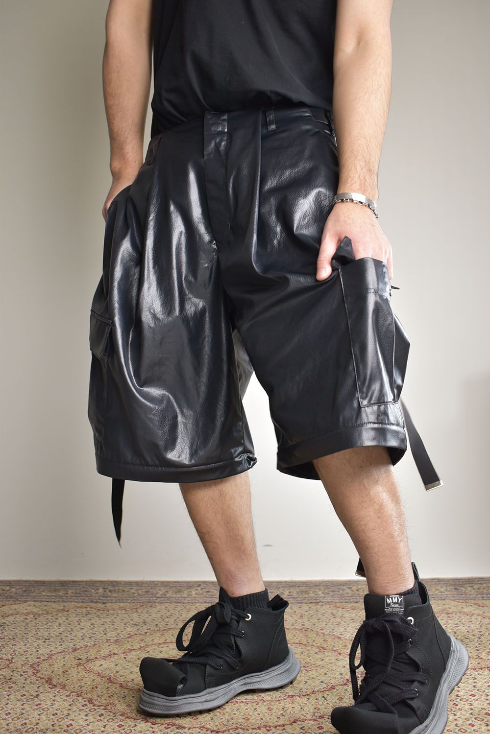 Fake Fake Leather Detachable Cargo Pants"Black"/フェイクフェイクレザーデタッチャブルカーゴパンツ"ブラック"