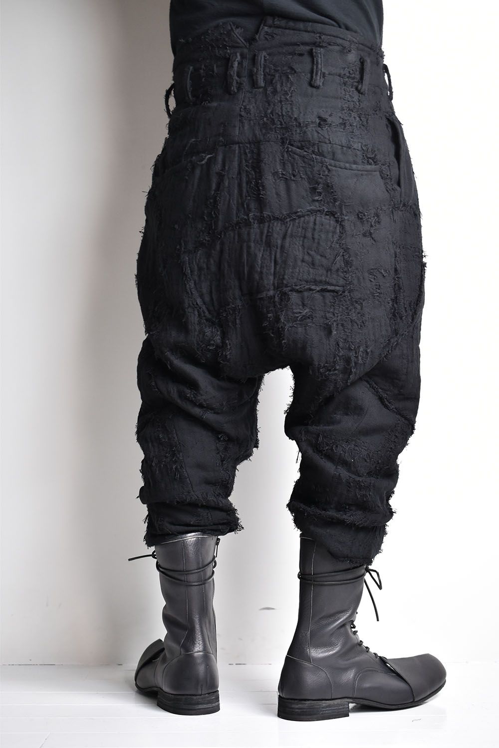 Patched Drop-Crotch 2Tuck Pants-BORO-"Black"/パッチドドロップクロッチ2タックパンツ-襤褸-"ブラック"