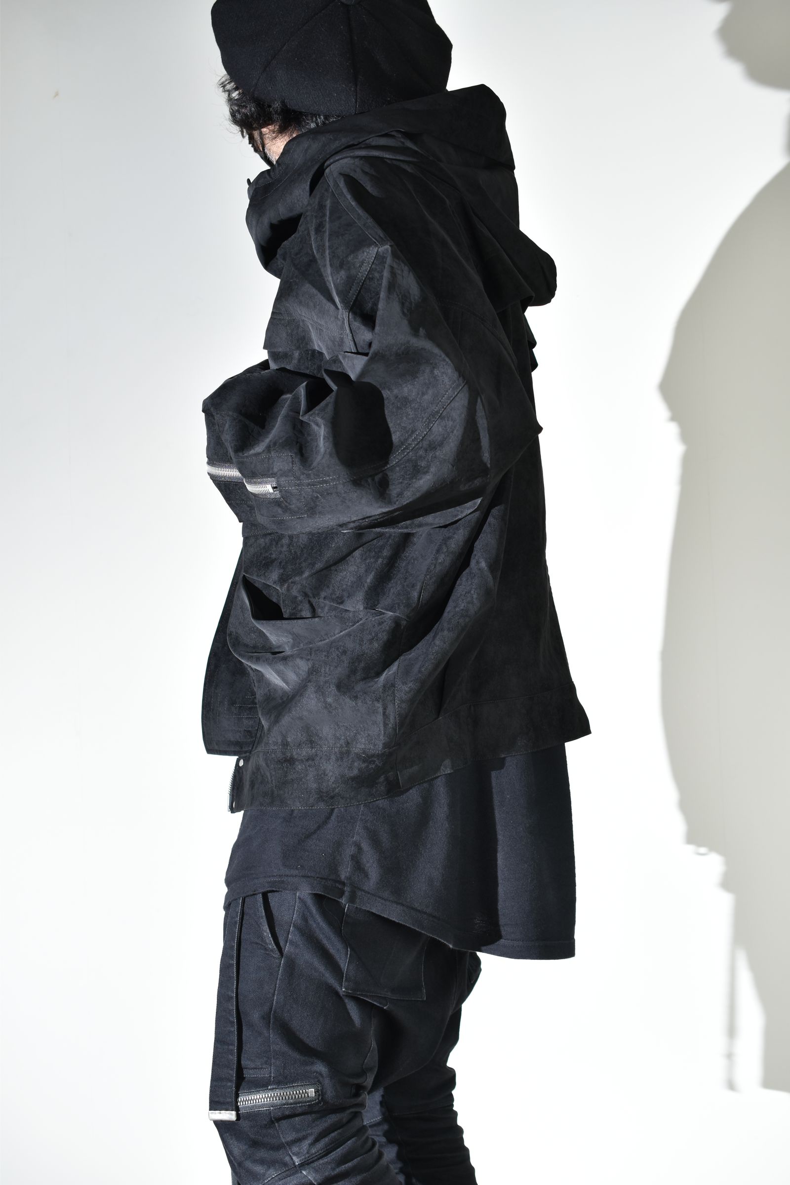 Vegan Suede Leather Hoodie Blouson"Black" / ヴィーガンスウェードレザーフーディブルゾン "ブラック"