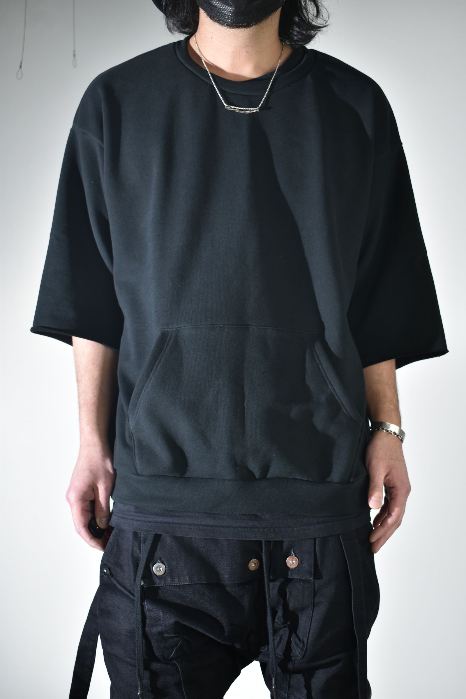 Short Sleeve Sweatshirt with Pocket"Black" / ショートスリーブスウェットシャツ ウィズポケット"ブラック"