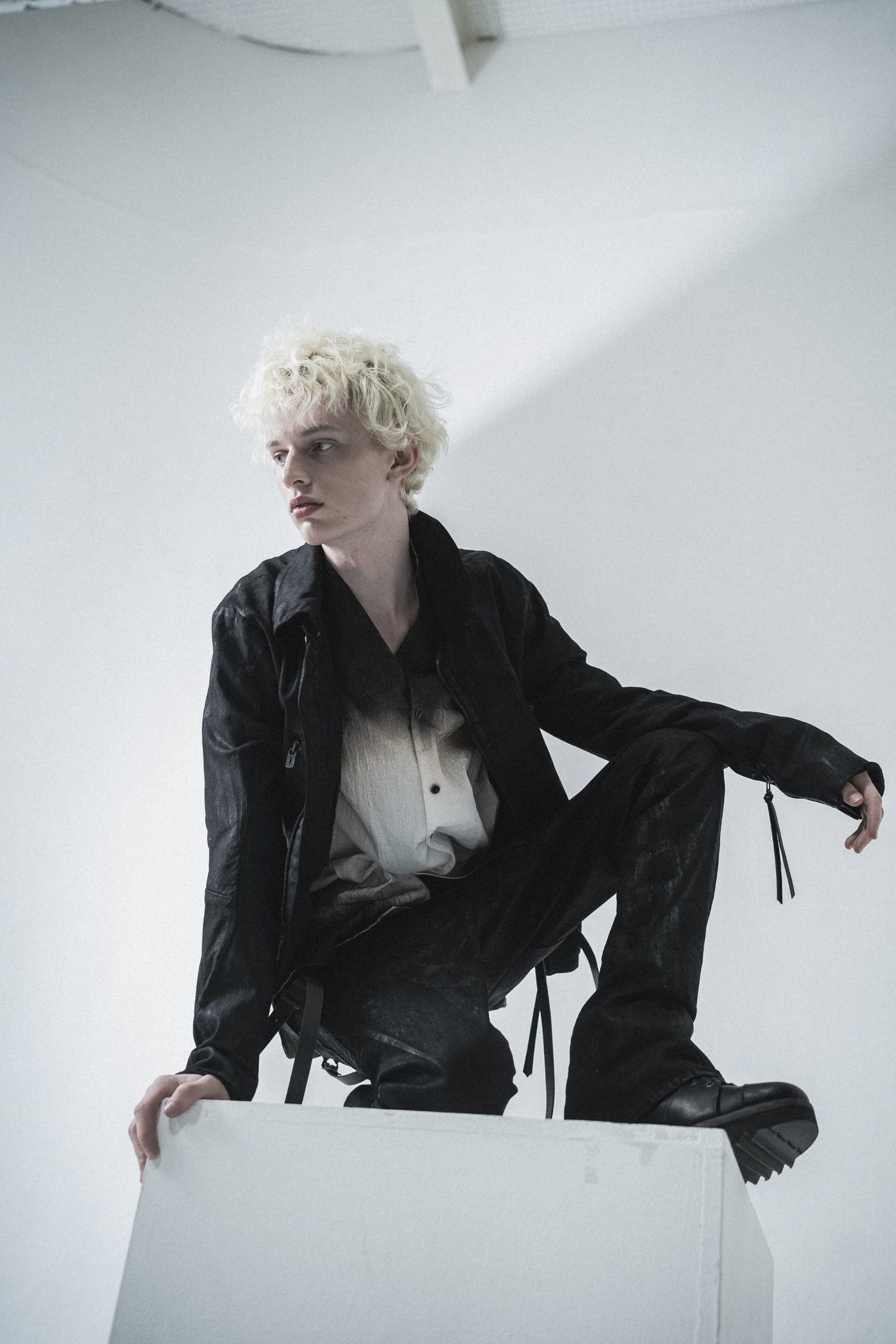 《2027SS先行予約分》Washer Loan Gradation Shawl-Collar Long Sleeve Shirt"Black" / ワッシャーローングラデーションショールカラーロングスリーブシャツ"ブラック"