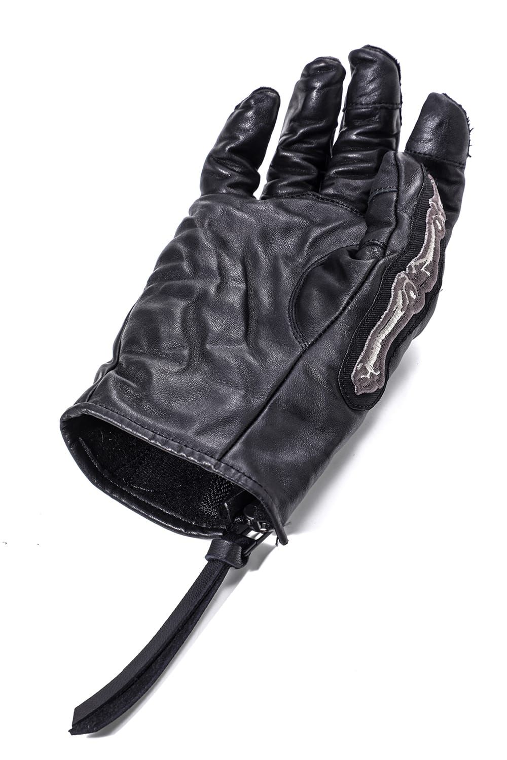 Horse Leather Embroidered Bone Gloves"Black" / ホースレザー刺繍ボーングローブ"ブラック"
