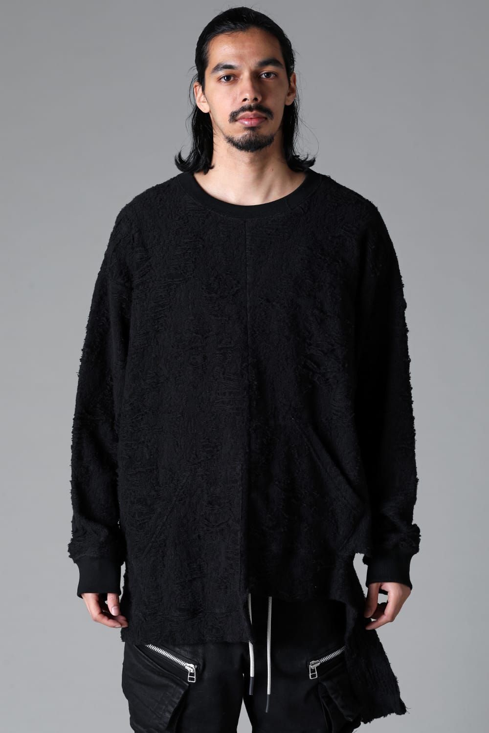 《2025AW先行予約》Damage Pile Arymmetry Crew Neck Top"Black" / ダメージパイル アシンメトリークルーネックトップ"ブラック"