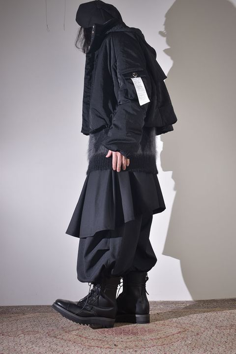 ショートブルゾン×レイヤードワイドサルエル