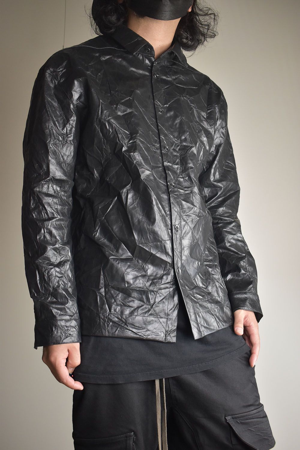 Washer Synthetic Leather Shirts"Black" / ワッシャーシンセティックレザーシャツ"ブラック"