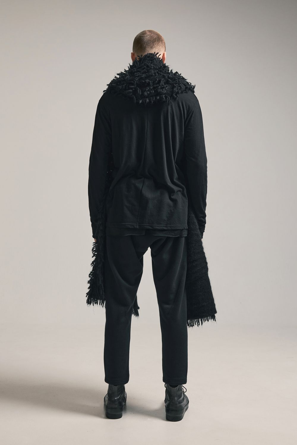 5GG Long Pile Knit Hoodie Stole"Black" / ロングパイルニットフーディストール"ブラック"