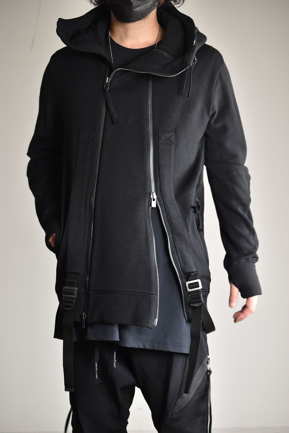 D.HYGEN - Wool Non-Ply Yarn Double Zip Suspender Hooded  Jacket
