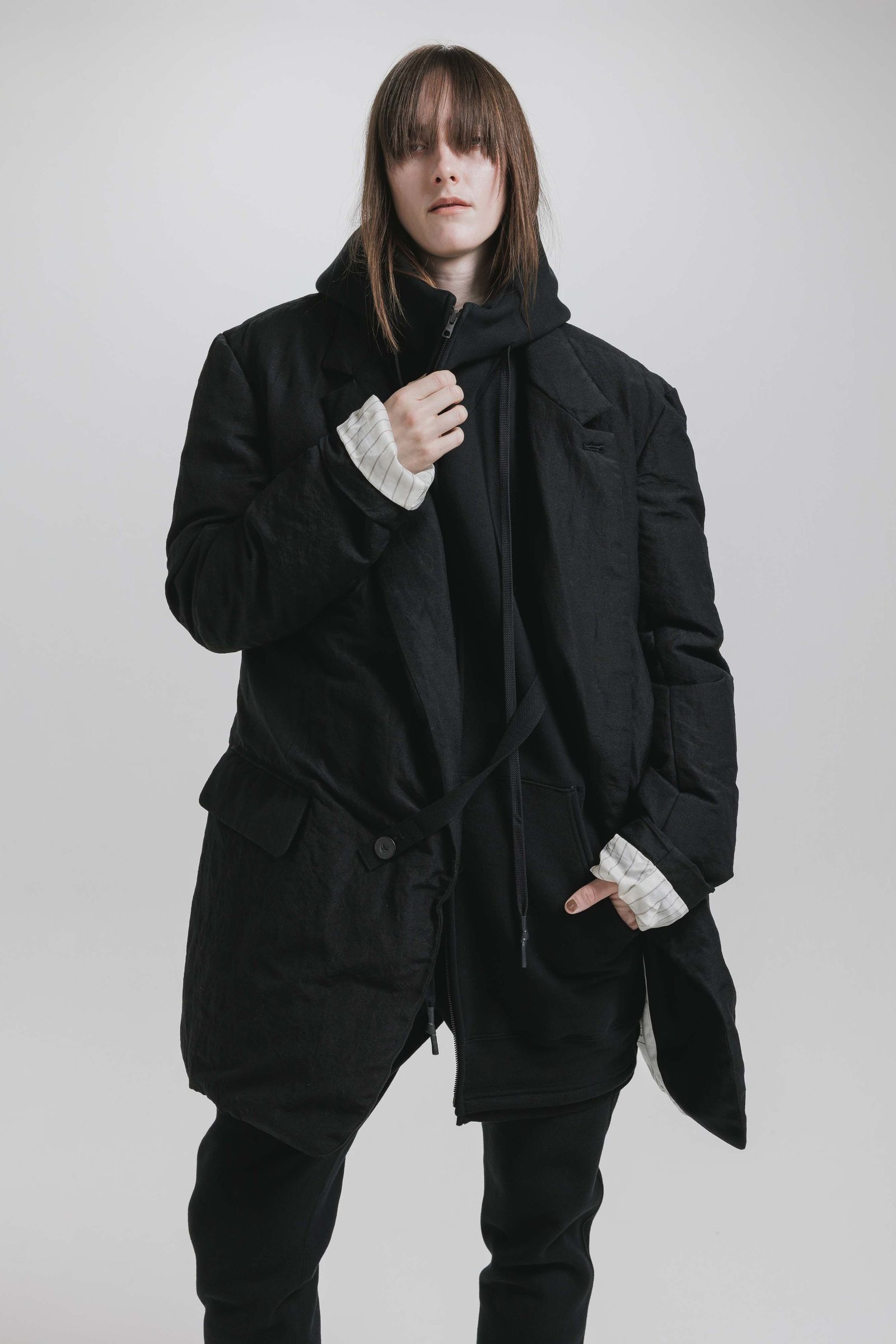 Over Size Sleeve Less Zip Up Parker"Black" / オーバーサイズスリーブレスジップアップパーカー"ブラック"