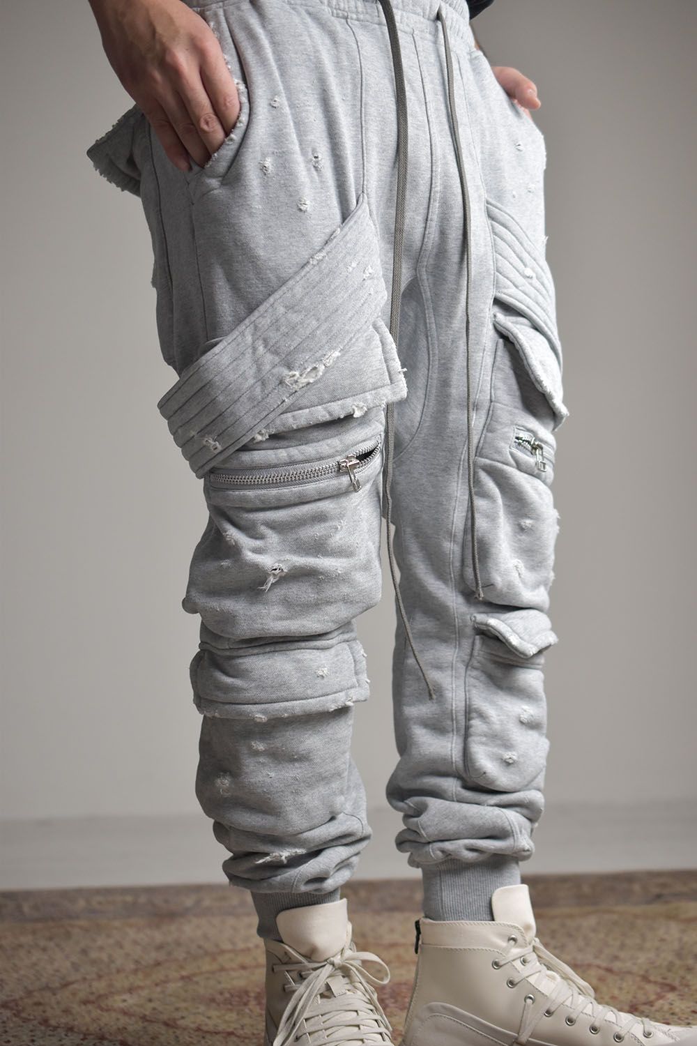 Damage Belt Cago Sweat Sarouel Pants"H.Grey/"/ダメージベルトカーゴスウェットサルエルパンツ"ヘザーグレー"