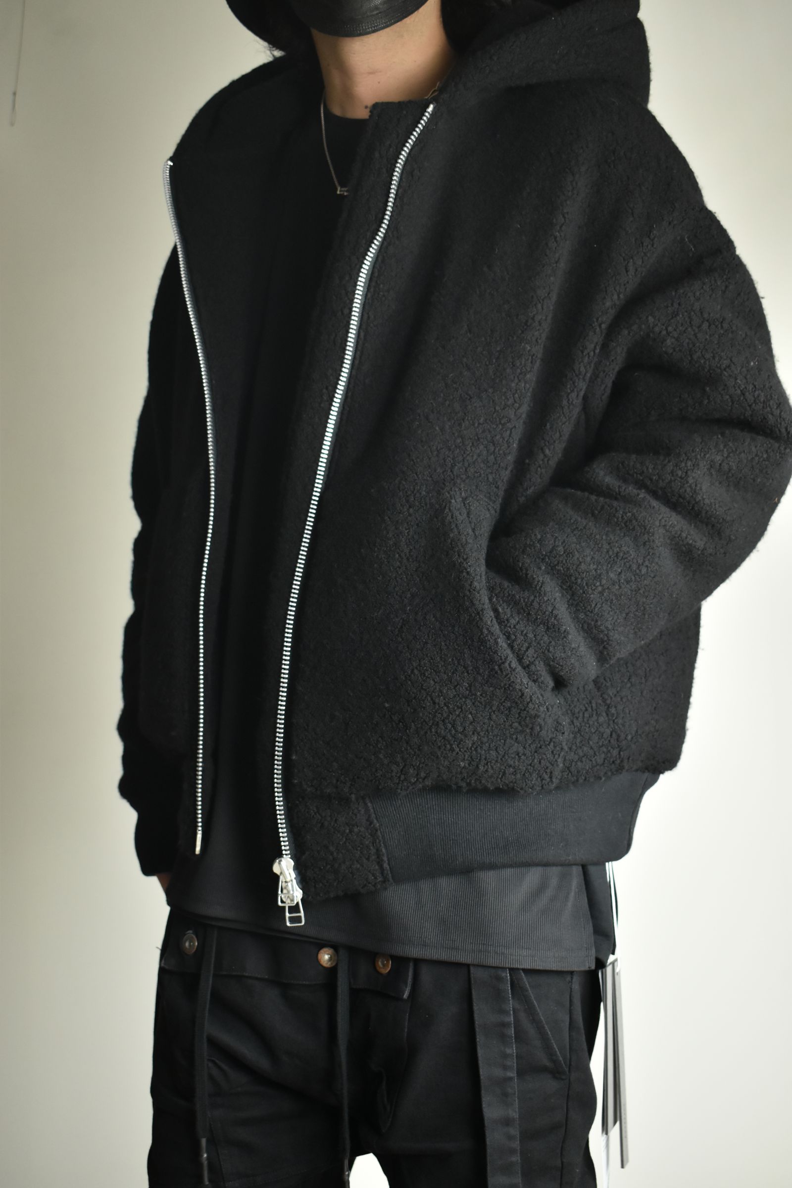 《2026AW先行予約》Sheep Pile Knit Padded Hoodie"Black / Khaki" / シープパイルニットパデッドフーディ"ブラック / カーキ"