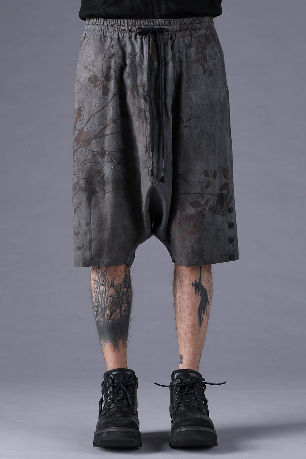 《2027SS先行予約分》Inkjet-Printed Sarrouel Shorts"Charcoal" / インクジェットプリントサルエルショーツ"チャコール"