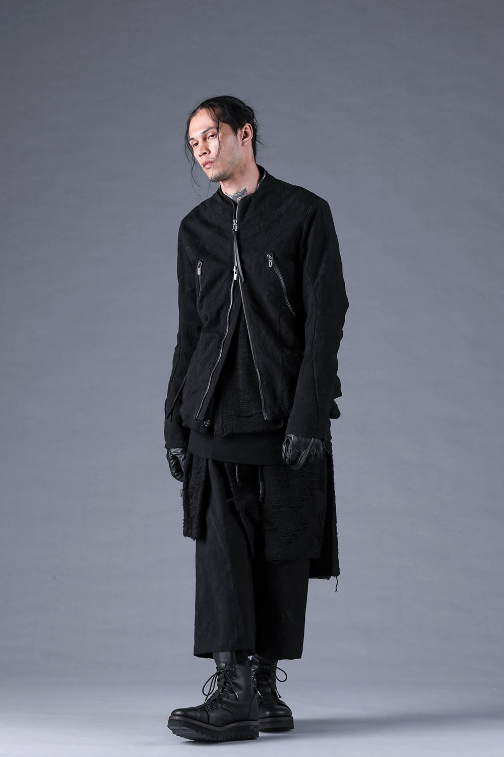 Damage Jacquard Single Rider Jacket"Black" / ダメージジャガードシングルライダースジャケット"ブラック"