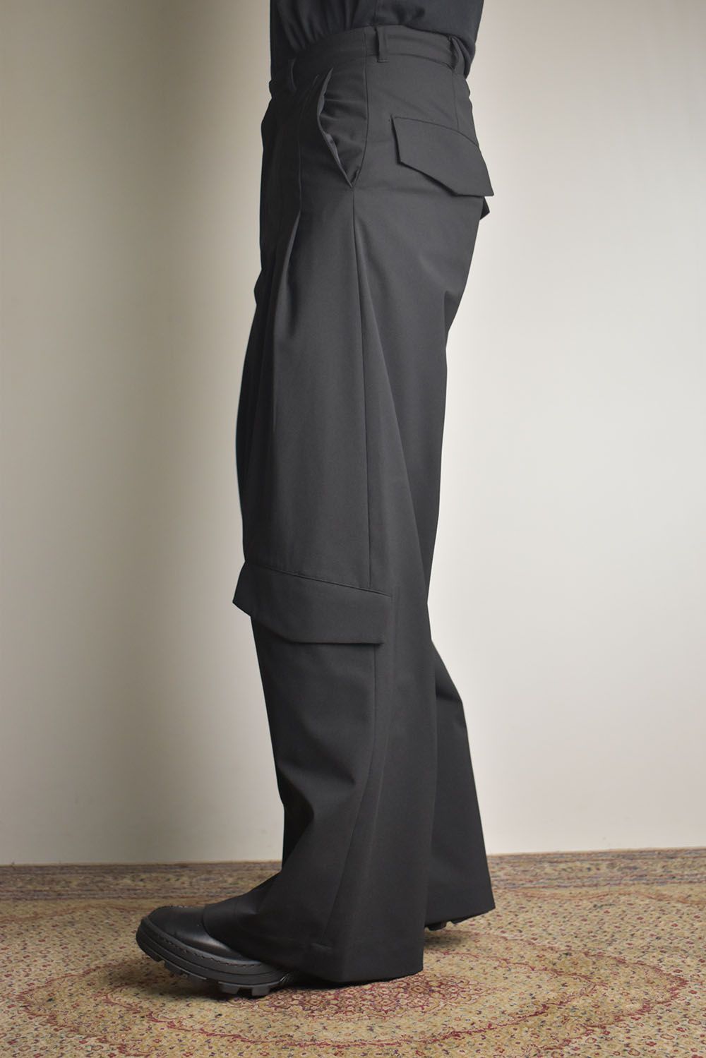 Shingle Flap Baggy Trousers "Black" / シンフラップバギートラウザー"ブラック"