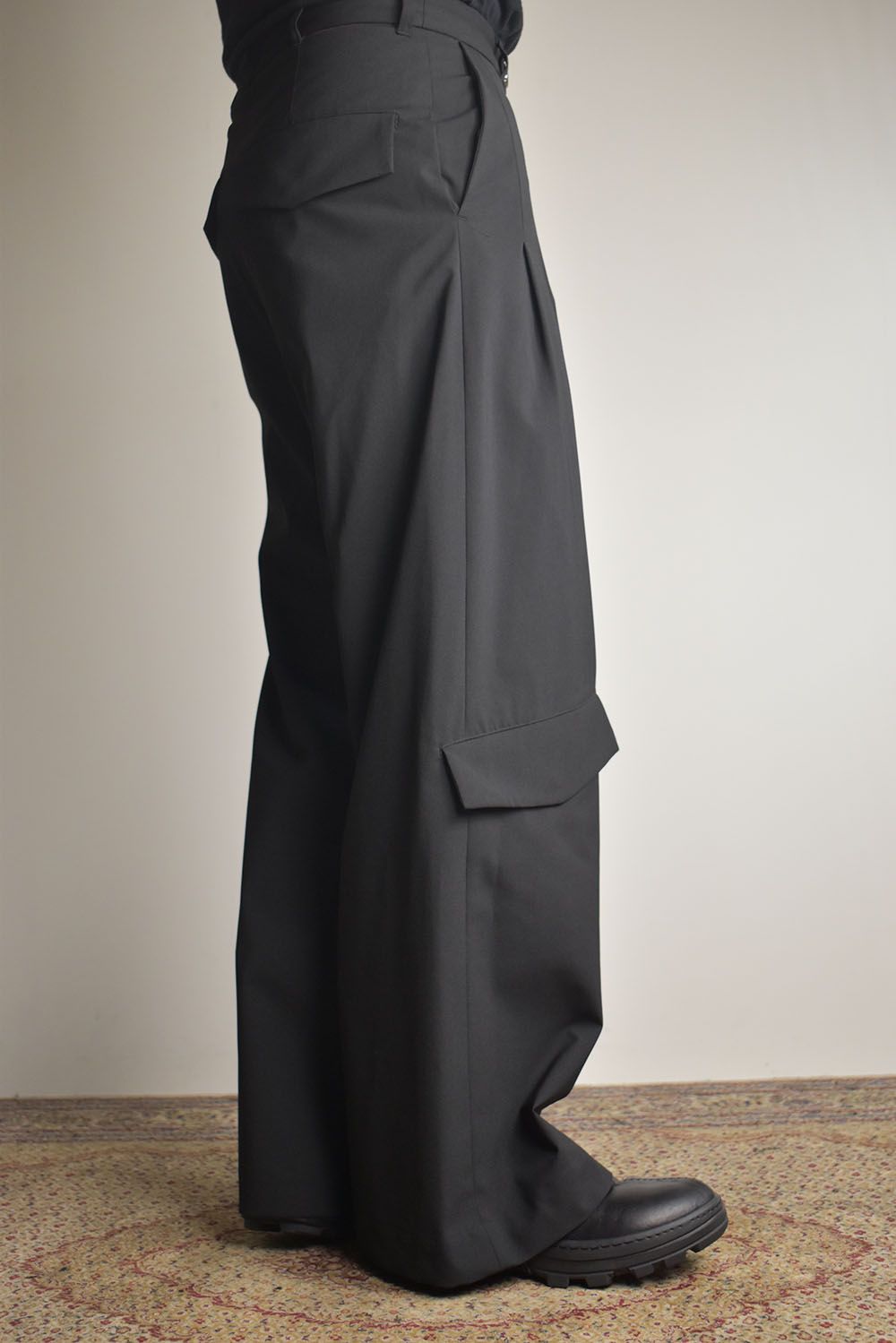 Shingle Flap Baggy Trousers "Black" / シンフラップバギートラウザー"ブラック"