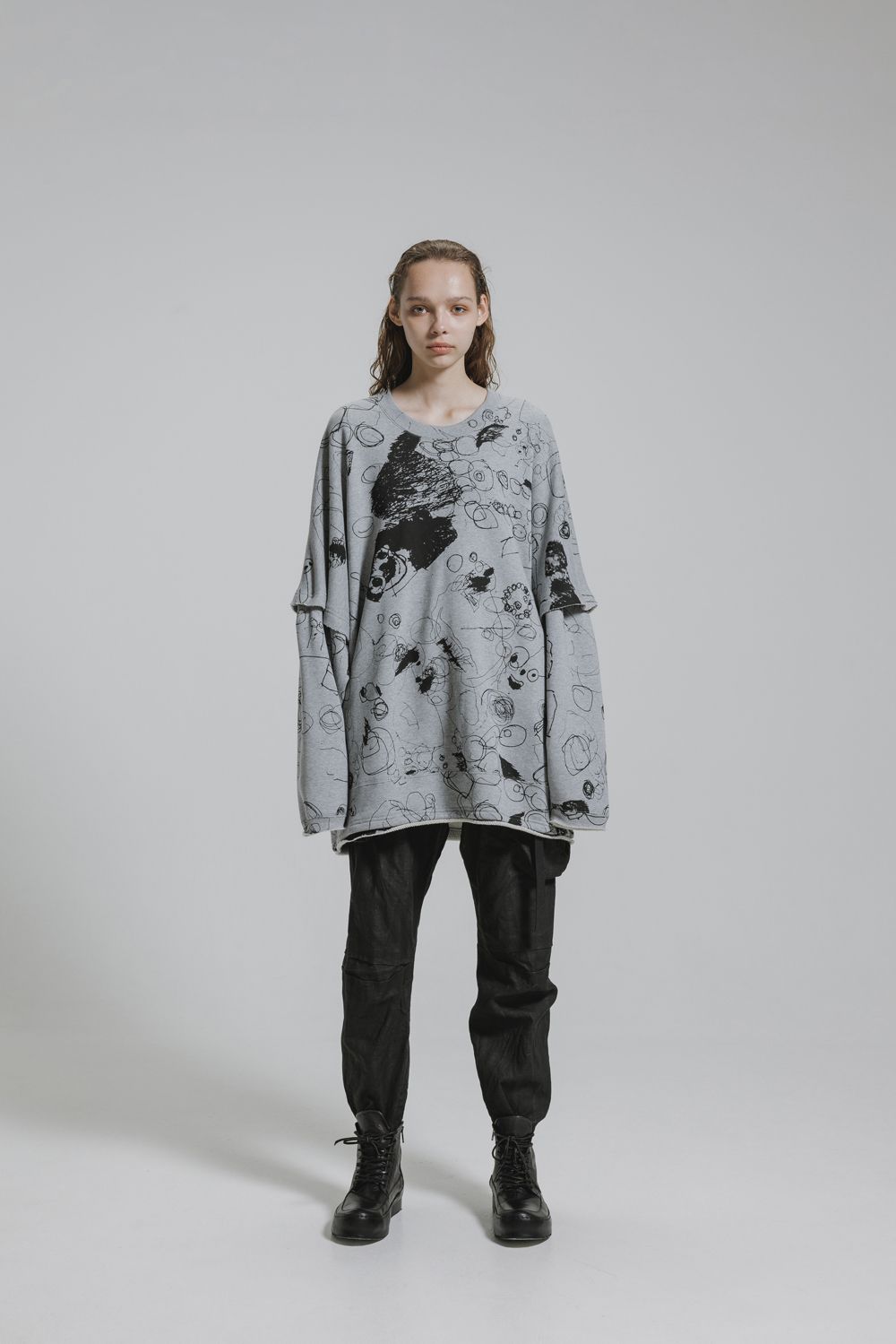 Sweat Oversize Print Pullover"Grey" / スウェットオーバープリントプルオーバー"グレー"