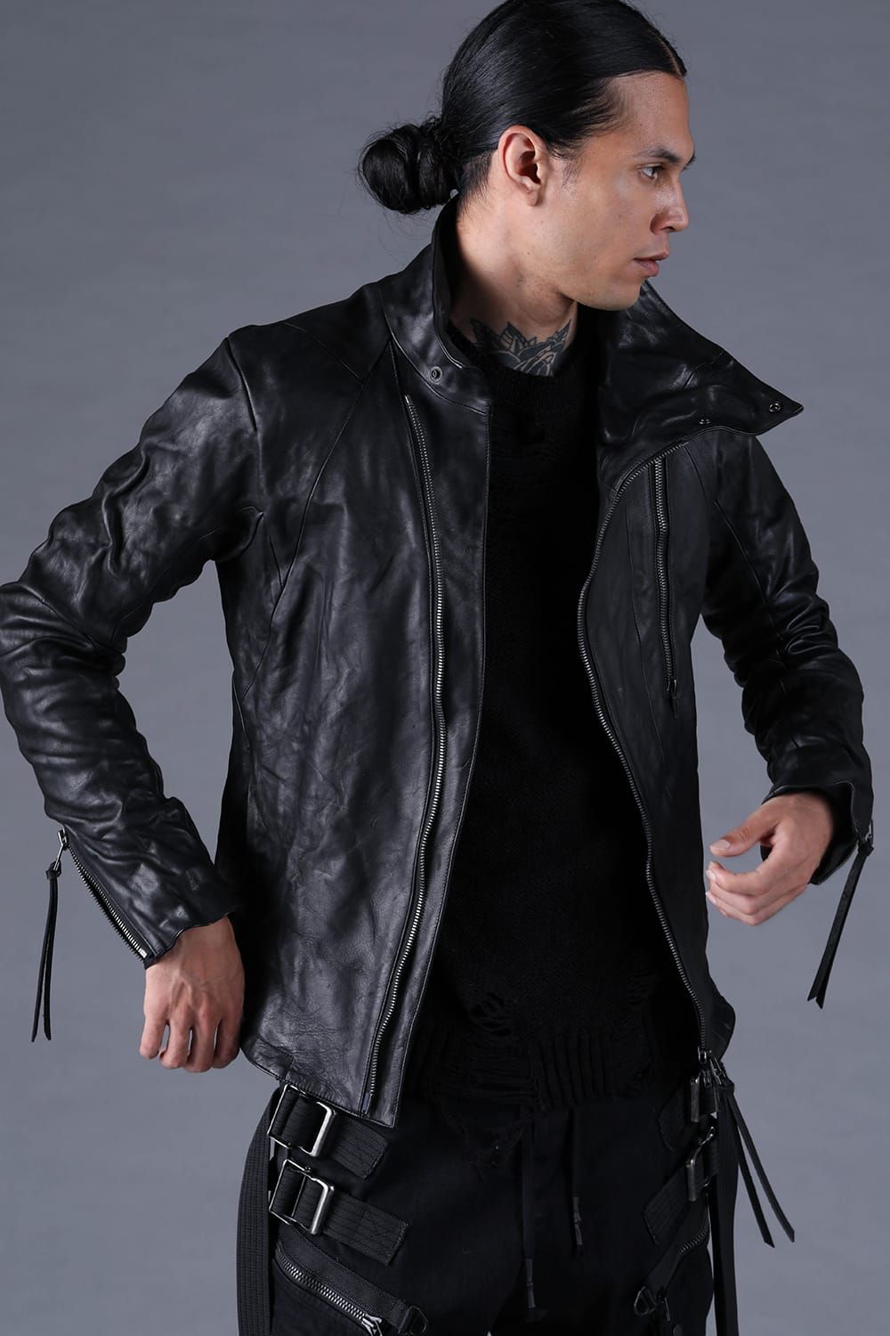 《2027SS先行予約分》Horse Leather High-Neck Jacket"Black" / ホースレザーハイネックジャケット"ブラック"