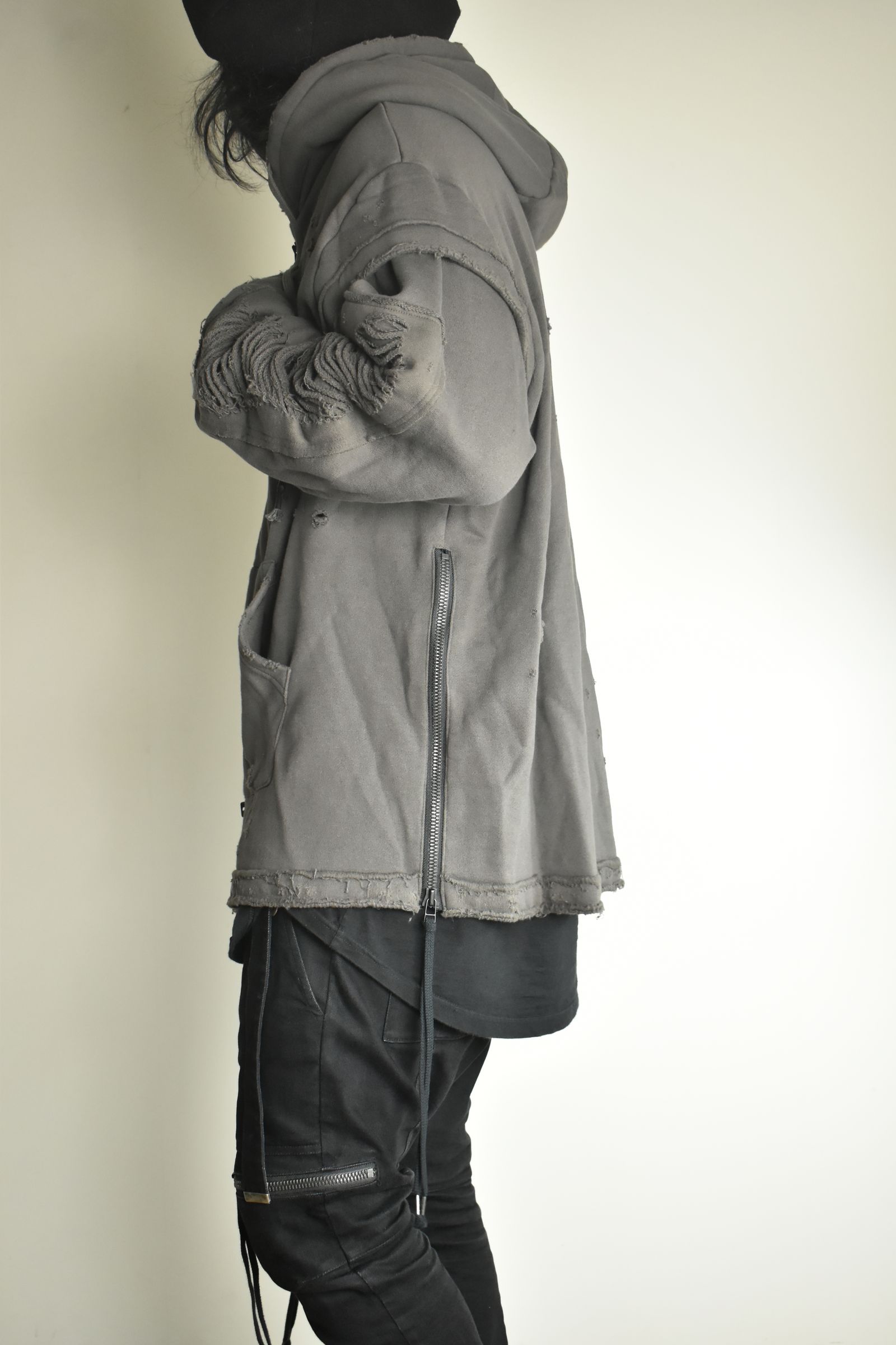 Untwisted Yarn Fleece Shotgun Zip-Up Hoodie"Charcoal" / 無撚糸裏毛ショットガンジップアップフーディー"チャコール"