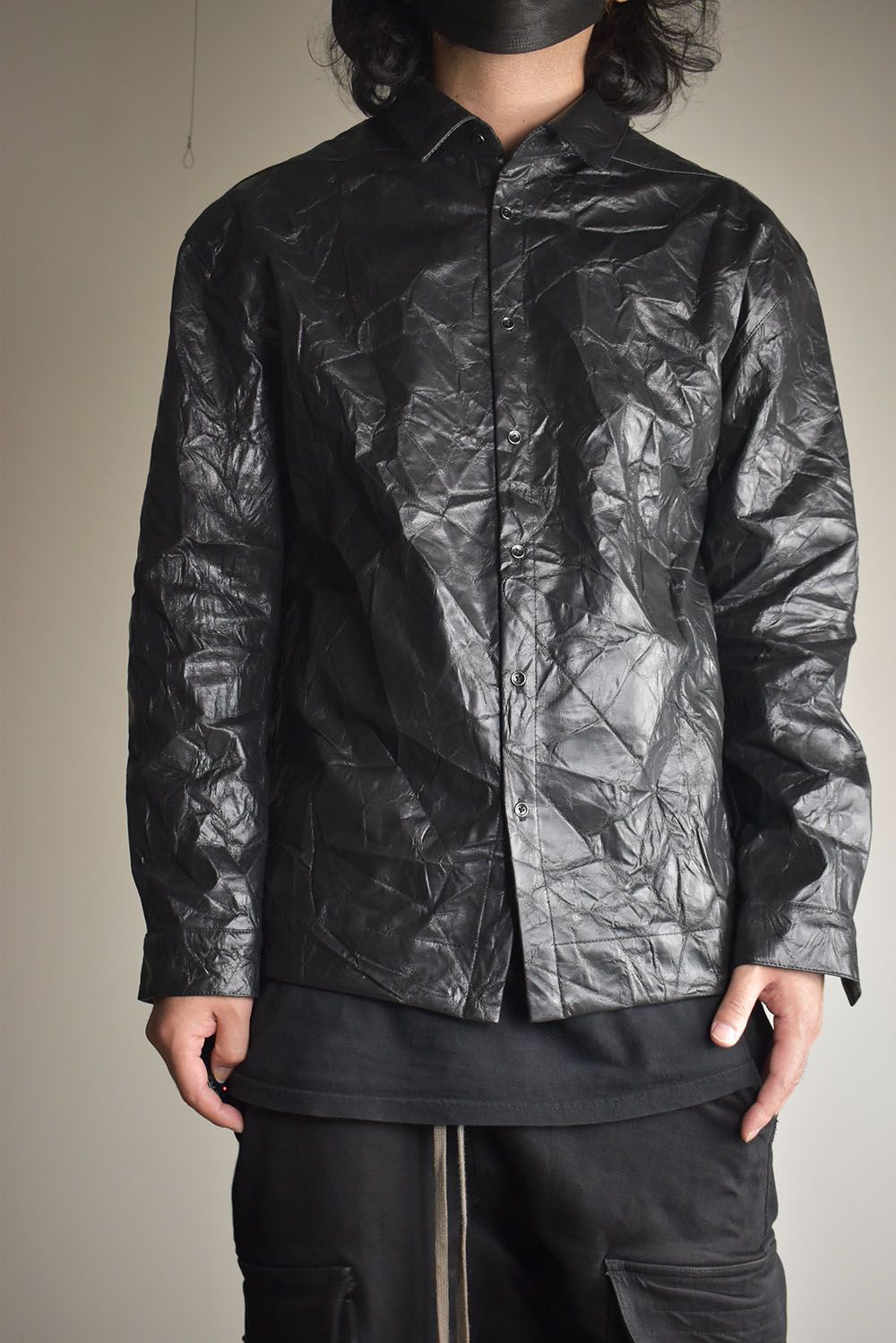 Washer Synthetic Leather Shirts"Black" / ワッシャーシンセティックレザーシャツ"ブラック"