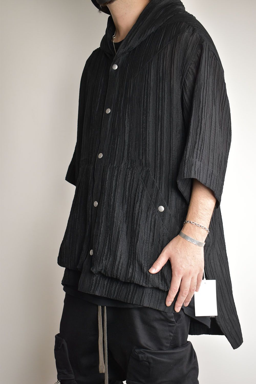 Sheer Yoryu Hoodie Shirts"Black"/シアーフーディシャツ"ブラック"
