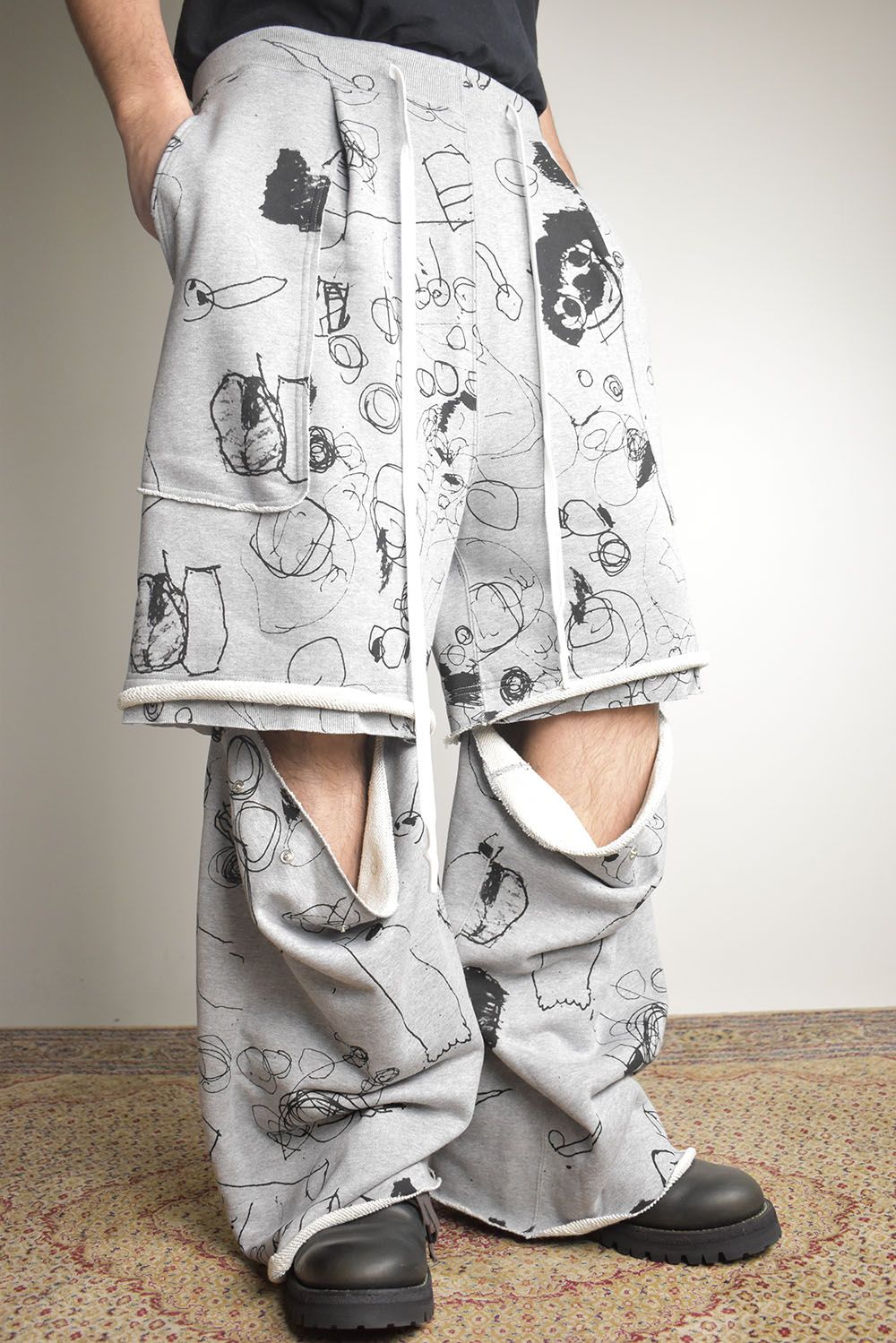 Sweat Print Wide Pants"Grey" / スウェットプリントワイドパンツ"グレー"
